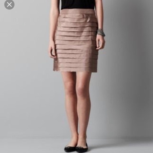 Loft Silk Taupe Tiered Layered Pencil Skirt - Picture 2 of 8